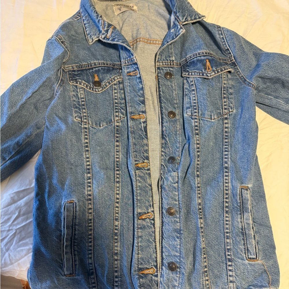 Pull&Bear Blue Jean Jacket with Button Details